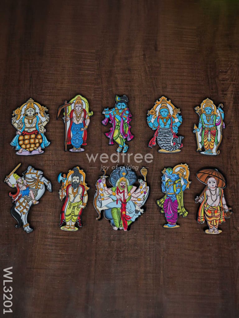 Dasavatharam Fridge Magnet Set - Wl3201 Wooden Decor