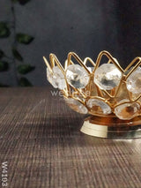 Decorative Bowl Shaped Crystal And Brass Flower Diya 2.2 Inch - W4103 Diyas