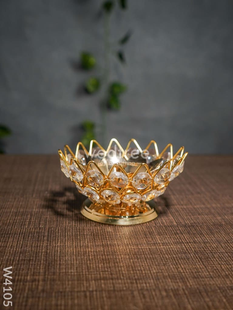 Decorative Bowl Shaped Crystal And Brass Flower Diya - W4105 Gifts