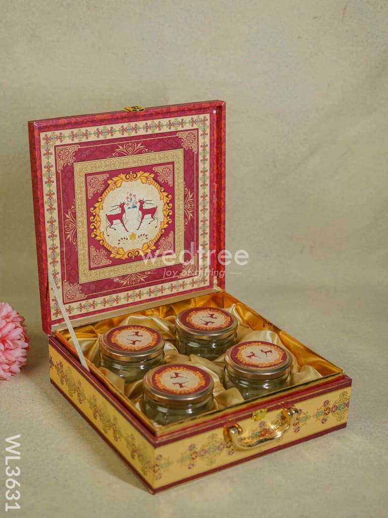 Decorative Deer Designed 4 Jar Dry Fruit Box - Wl3631