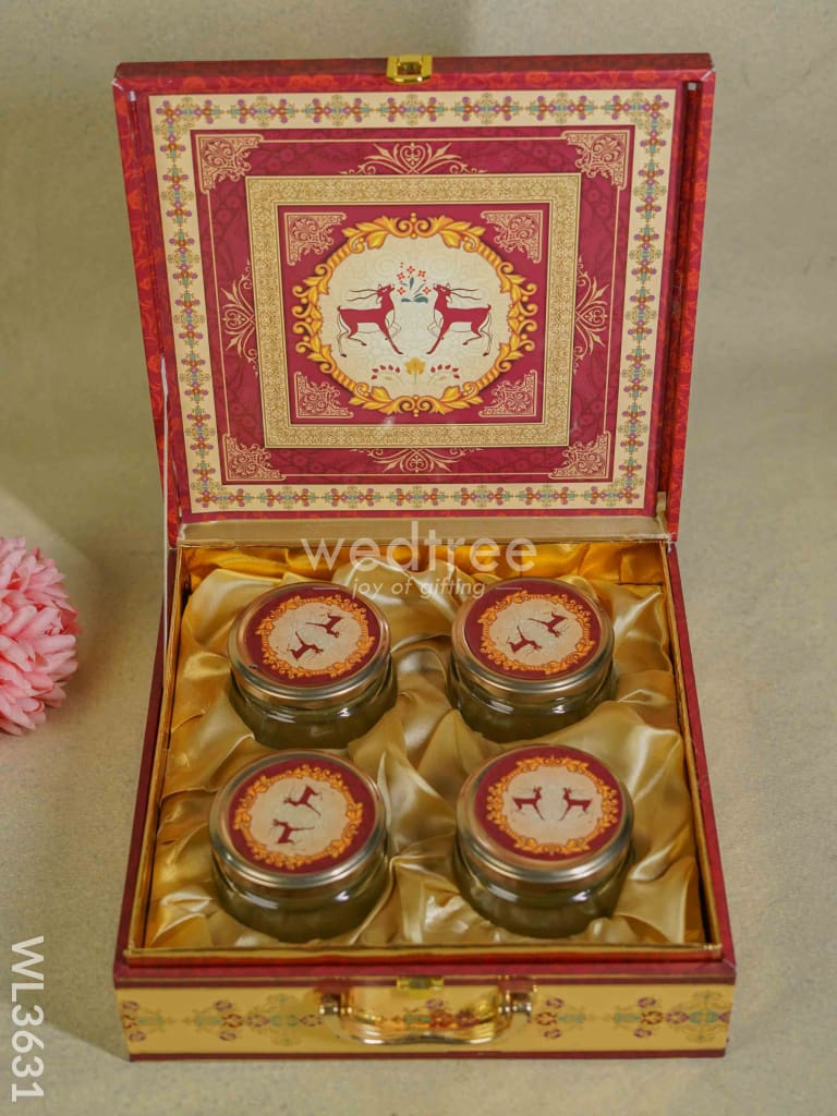 Decorative Deer Designed 4 Jar Dry Fruit Box - Wl3631