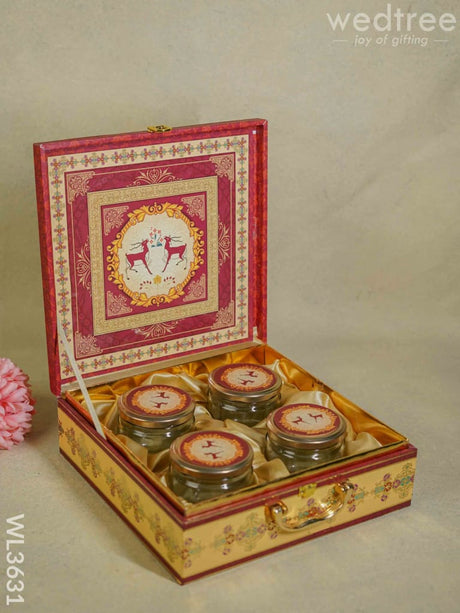 Decorative Deer Designed 4 Jar Dry Fruit Box - Wl3631