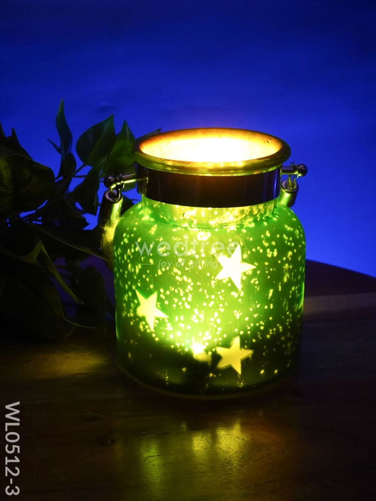 Decorative Glass Jar T-Light Holder - Wl0512 Green Candles And Votives