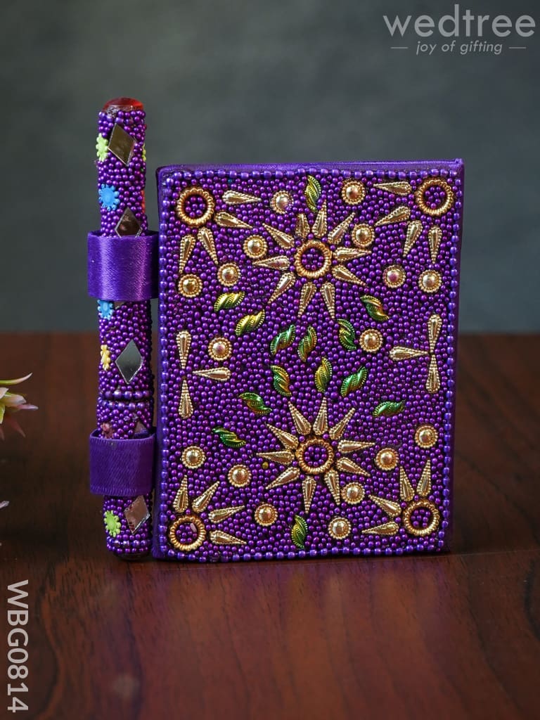 Decorative Handmade Mirror Work Diary With Pen - Wbg0814 Kids Return Gifts