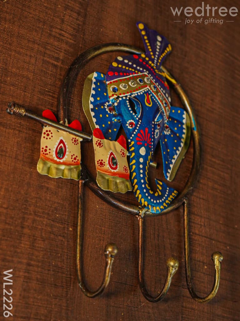 Decorative Key Hanger - Ganesha Playing Flute Wl2226 Metal Decor Hanging