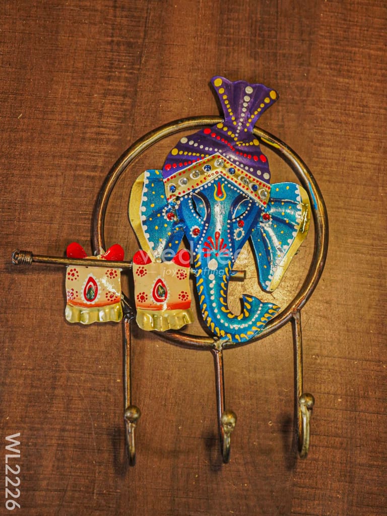 Decorative Key Hanger - Ganesha Playing Flute Wl2226 Metal Decor Hanging