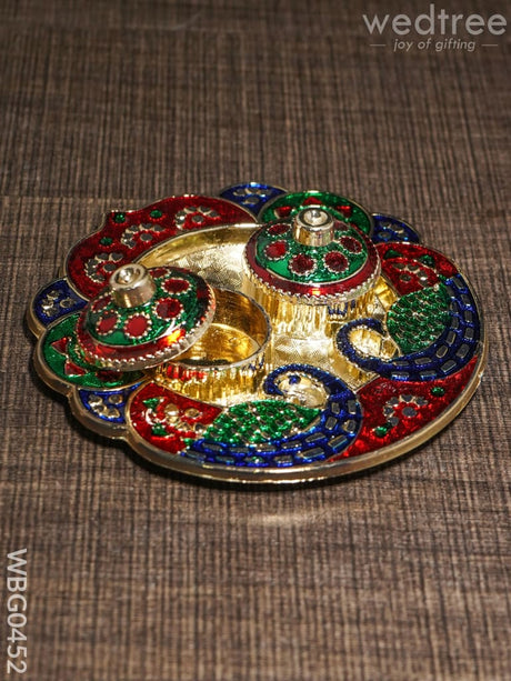 Decorative Kumkum Holder With Peacock Base Plate - Wbg0452 Holders