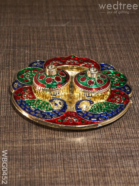 Decorative Kumkum Holder With Peacock Base Plate - Wbg0452 Holders