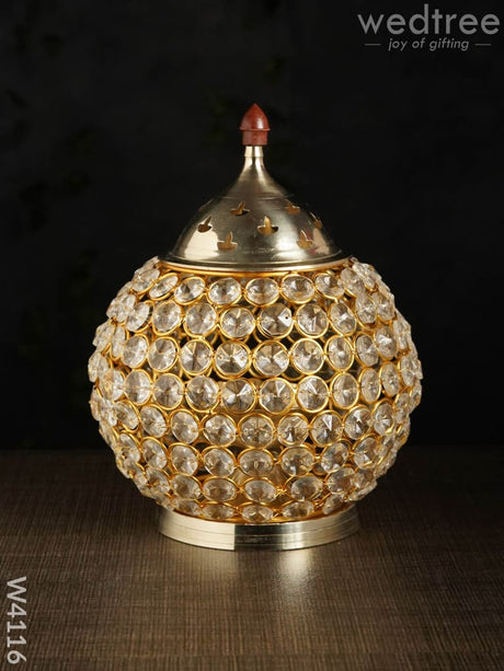 Decorative Matki Shaped Crystal And Brass Diya 2.8 Inch - W4116 Gifts