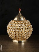 Decorative Matki Shaped Crystal And Brass Diya 2.8 Inch - W4116 Gifts