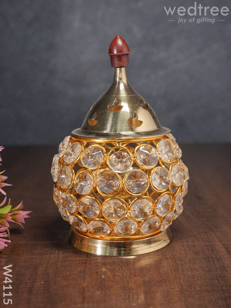 Decorative Matki Shaped Crystal And Brass Diya 2 Inch - W4115 Gifts