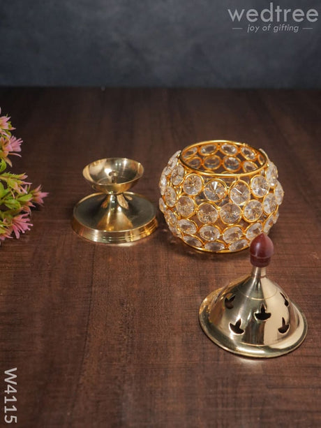 Decorative Matki Shaped Crystal And Brass Diya 2 Inch - W4115 Gifts