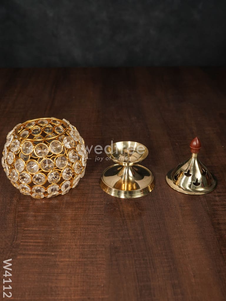 Decorative Matki Shaped Crystal And Brass Diya - W4112 Gifts