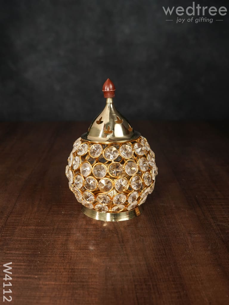 Decorative Matki Shaped Crystal And Brass Diya - W4112 Gifts