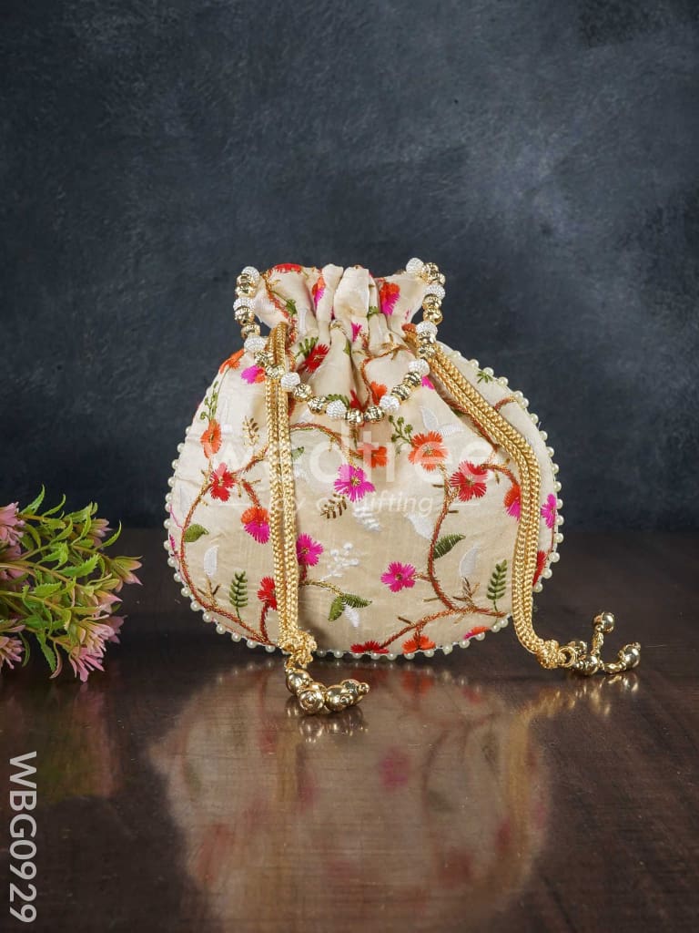 Designer Potli Bag With Floral Embroidery - Wbg0929 Bags