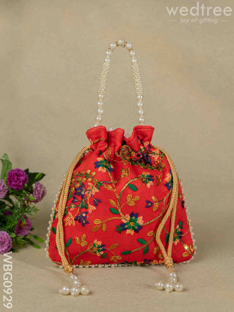 Designer Potli Bag With Floral Embroidery - Wbg0929 Bags