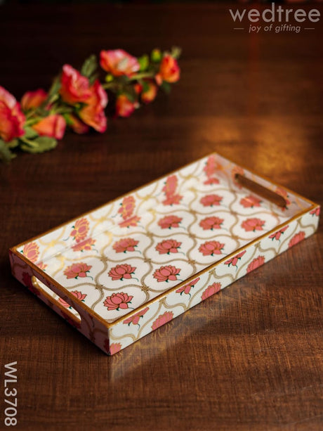 Digital Printed Lotus Tray - 13 X 7 Wl3708 Wooden Trays