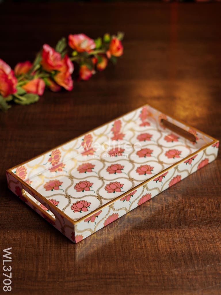 Digital Printed Lotus Tray - 13 X 7 Wl3708 Wooden Trays