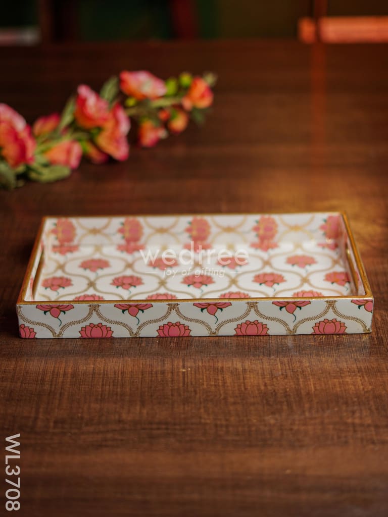 Digital Printed Lotus Tray - 13 X 7 Wl3708 Wooden Trays