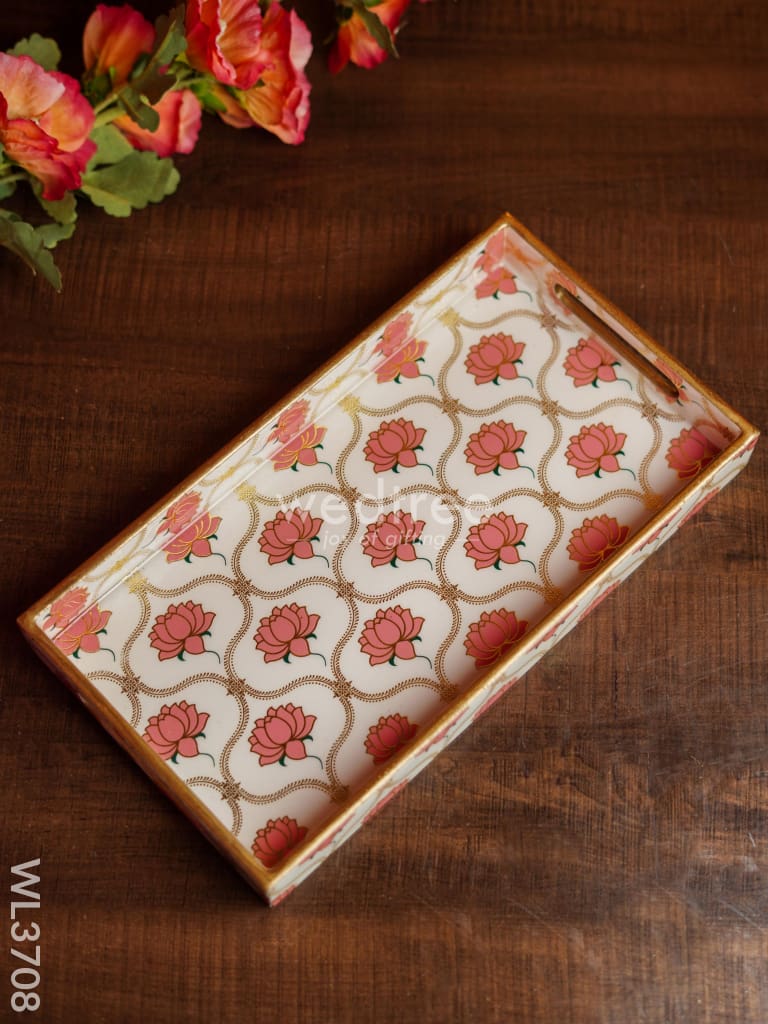 Digital Printed Lotus Tray - 13 X 7 Wl3708 Wooden Trays