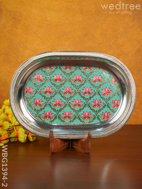 Digital Printed Meenakari Oval Plate - Wbg1394 Green Trays & Plates