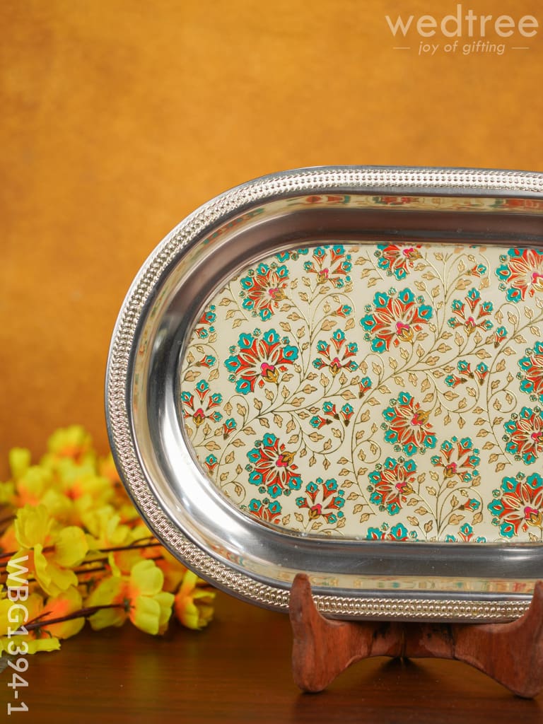 Digital Printed Meenakari Oval Plate - Wbg1394 Trays & Plates