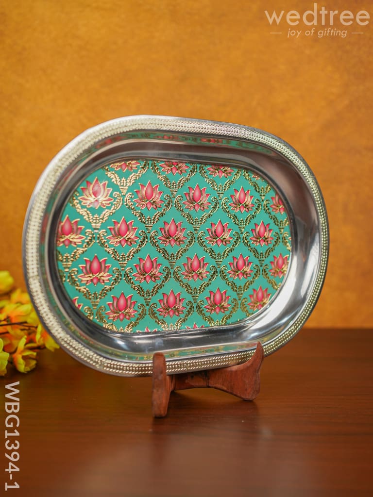 Digital Printed Meenakari Oval Plate - Wbg1394 Trays & Plates