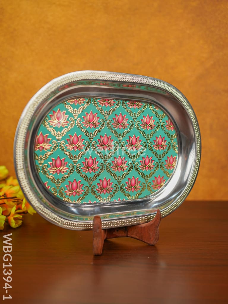 Digital Printed Meenakari Oval Plate - Wbg1394 Trays & Plates