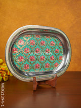 Digital Printed Meenakari Oval Plate - Wbg1394 Trays & Plates