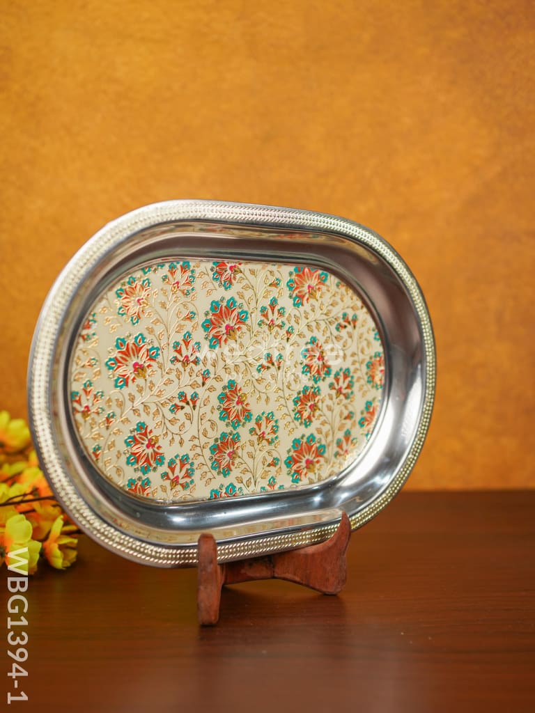 Digital Printed Meenakari Oval Plate - Wbg1394 Trays & Plates