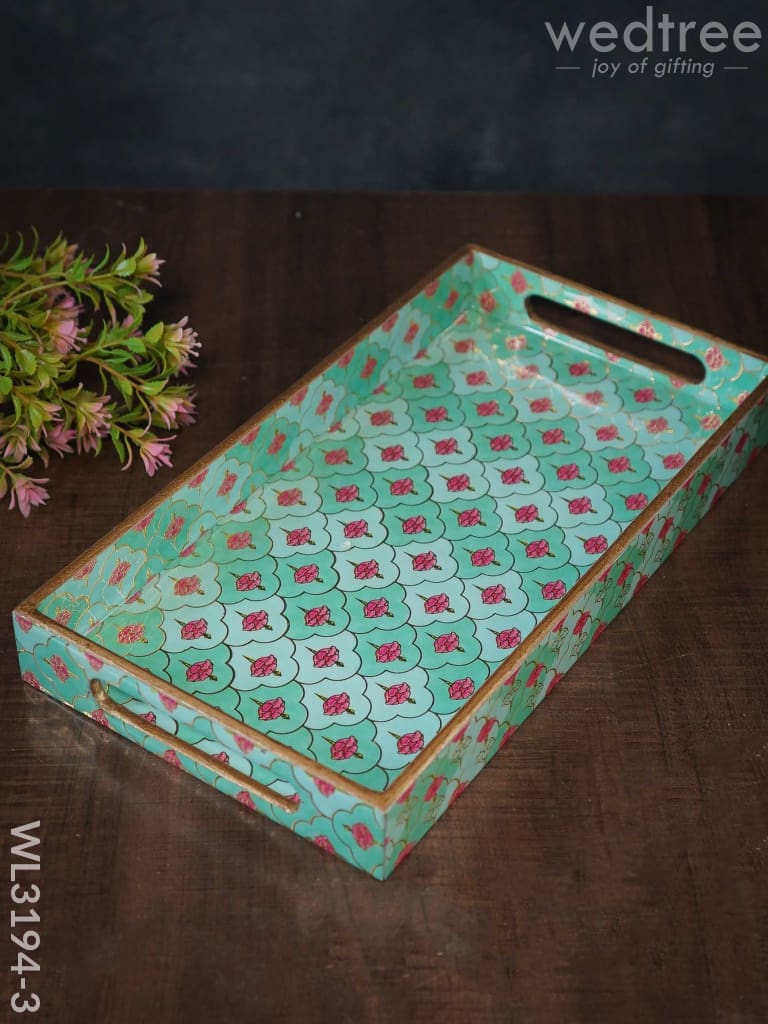 Digital Printed Meenakari Trays (Teal) - Wl3194 Big Wooden