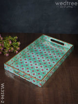 Digital Printed Meenakari Trays (Teal) - Wl3194 Medium Wooden