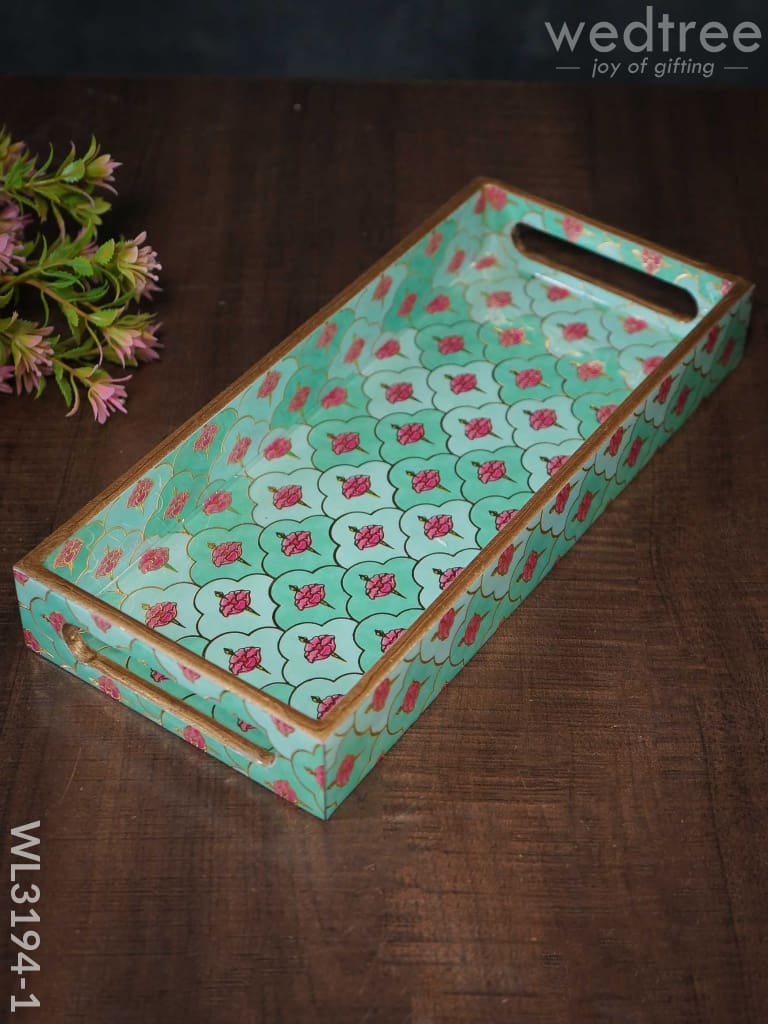 Digital Printed Meenakari Trays (Teal) - Wl3194 Small Wooden