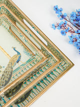 Digital Printed Peacock Tray - Set Of 3 Wl4544 Wooden Trays