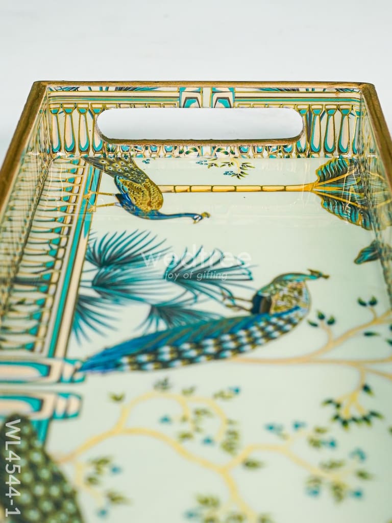 Digital Printed Peacock Tray - Set Of 3 Wl4544 Wooden Trays