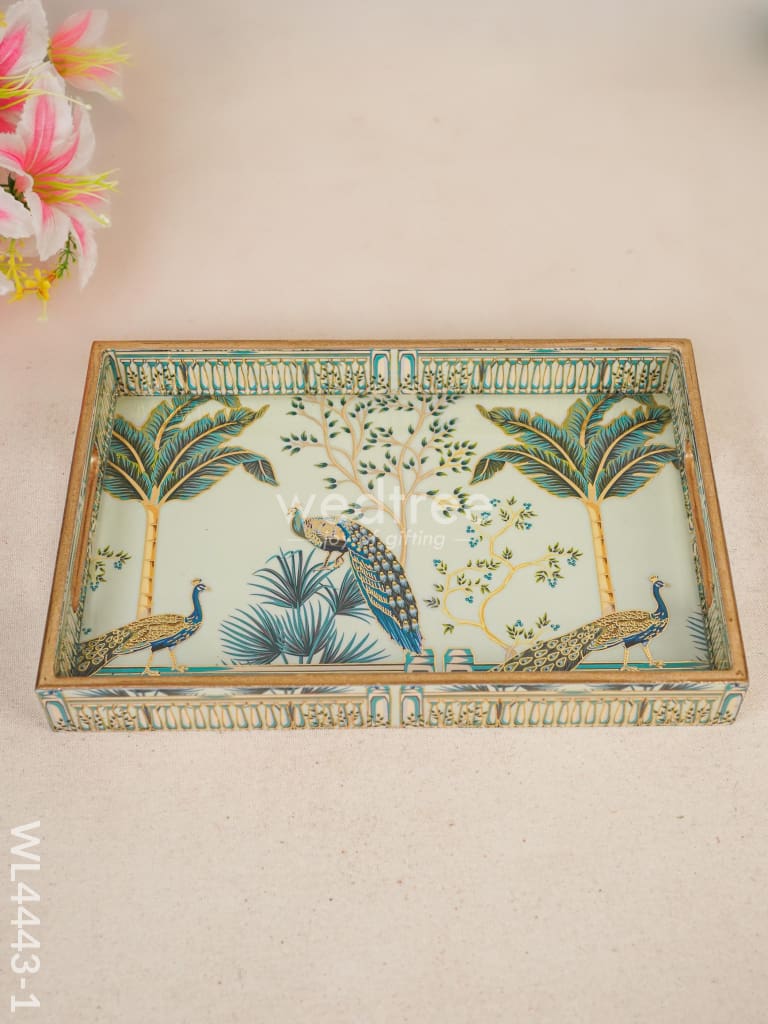 Digital Printed Peacock Tray - Wl4443 12X8 Inch Wooden Trays