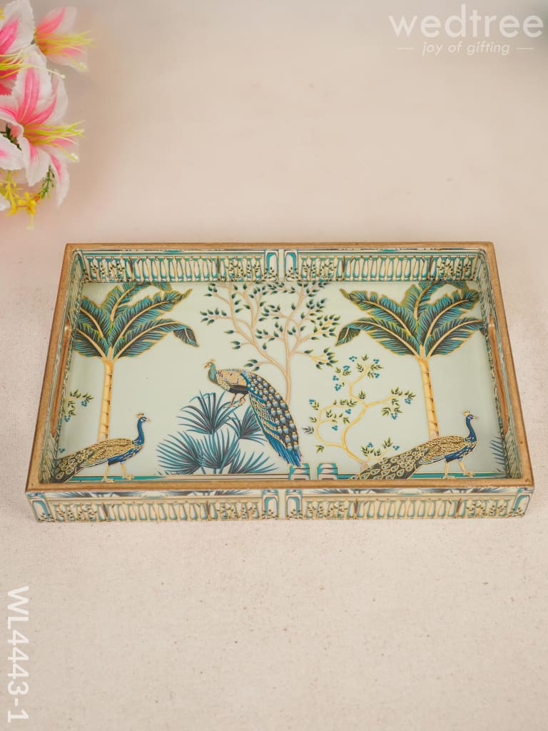 Digital Printed Peacock Tray - Wl4443 12X8 Inch Wooden Trays