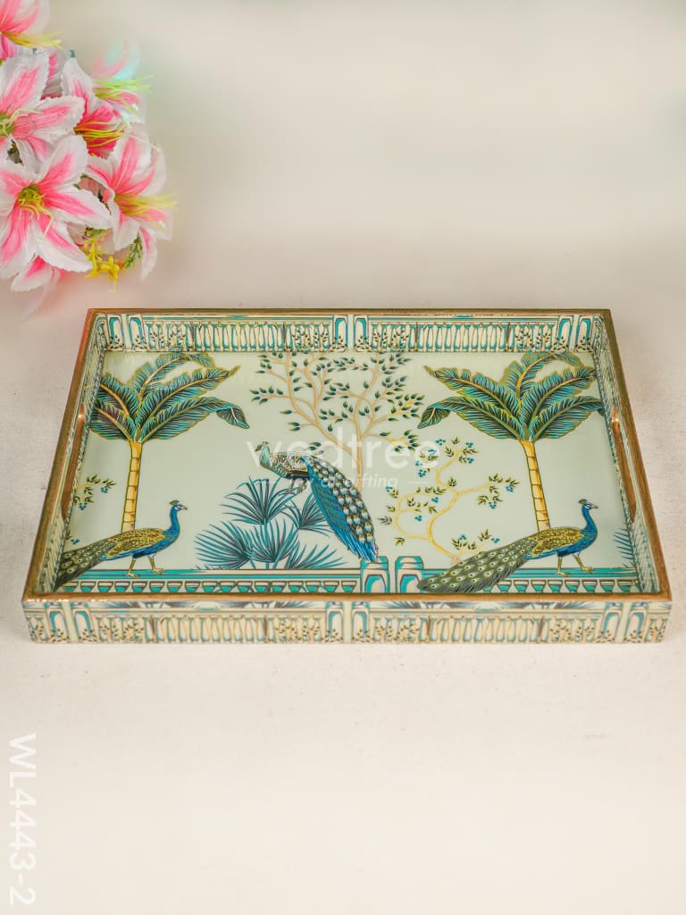 Digital Printed Peacock Tray - Wl4443 14X10 Inch Wooden Trays