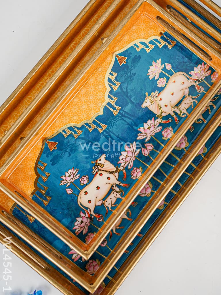 Digital Printed Pichwai Tray - Set Of 3 Wl4545 Wooden Trays