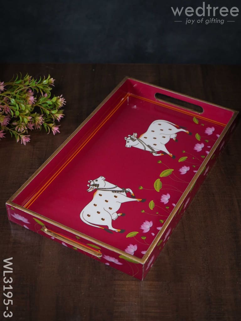 Digital Printed Pichwai Trays (Pink) - Wl3195 Big Wooden