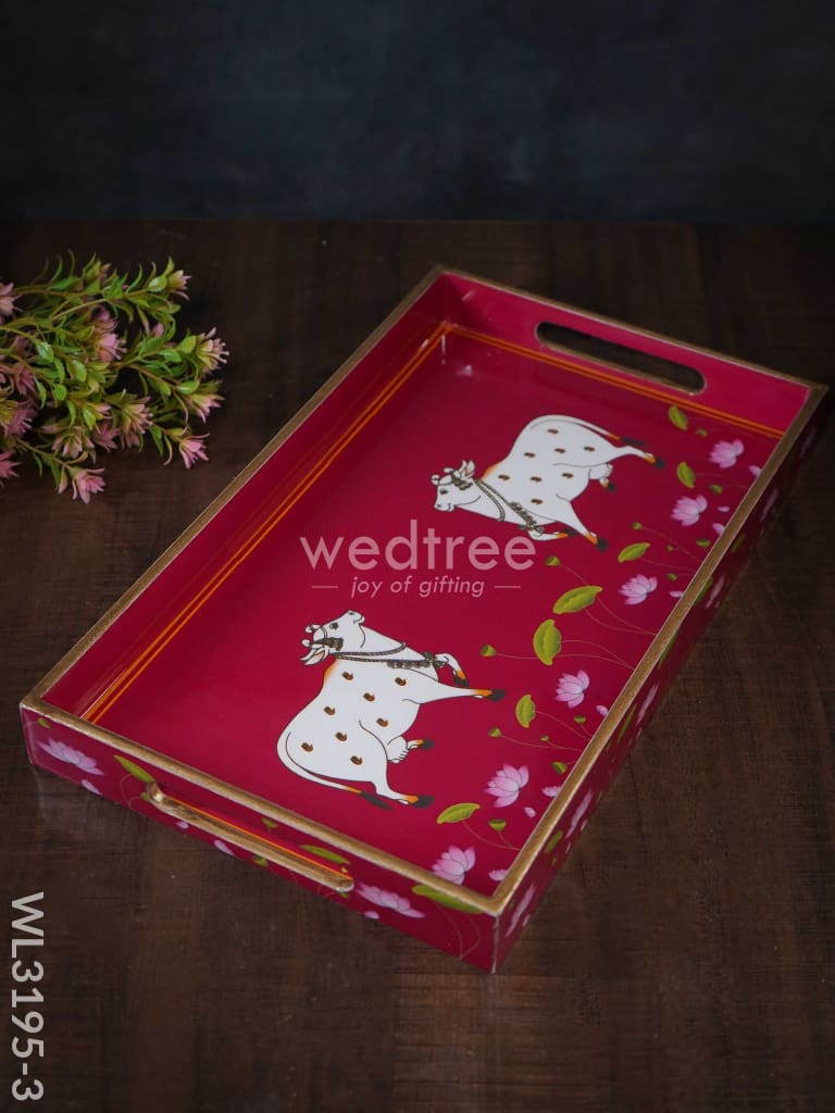 Digital Printed Pichwai Trays (Pink) - Wl3195 Big Wooden