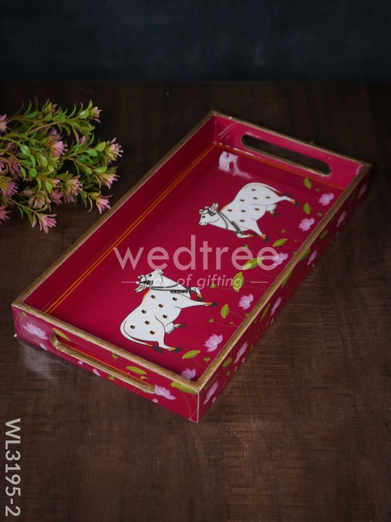 Digital Printed Pichwai Trays (Pink) - Wl3195 Medium Wooden