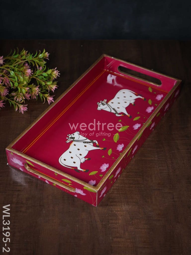 Digital Printed Pichwai Trays (Pink) - Wl3195 Medium Wooden