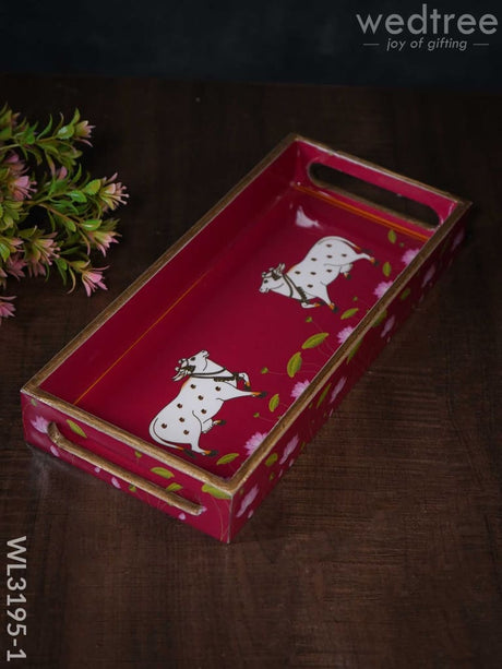 Digital Printed Pichwai Trays (Pink) - Wl3195 Small Wooden