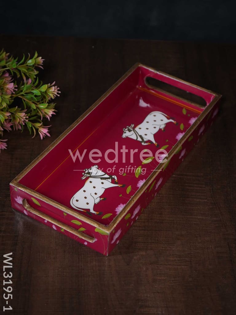 Digital Printed Pichwai Trays (Pink) - Wl3195 Small Wooden