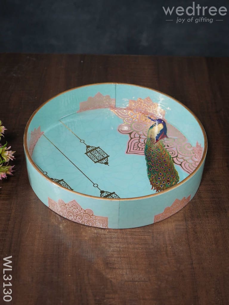 Digital Printed Round Peacock Tray - Wl3130 Wooden Trays