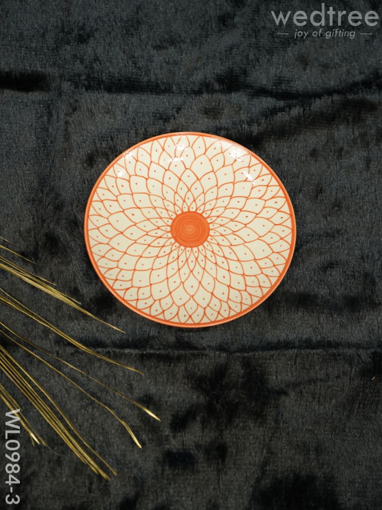 Dinner Plate -10Inches - Wl0984 Orange Coloured With Floral Design Ceramics