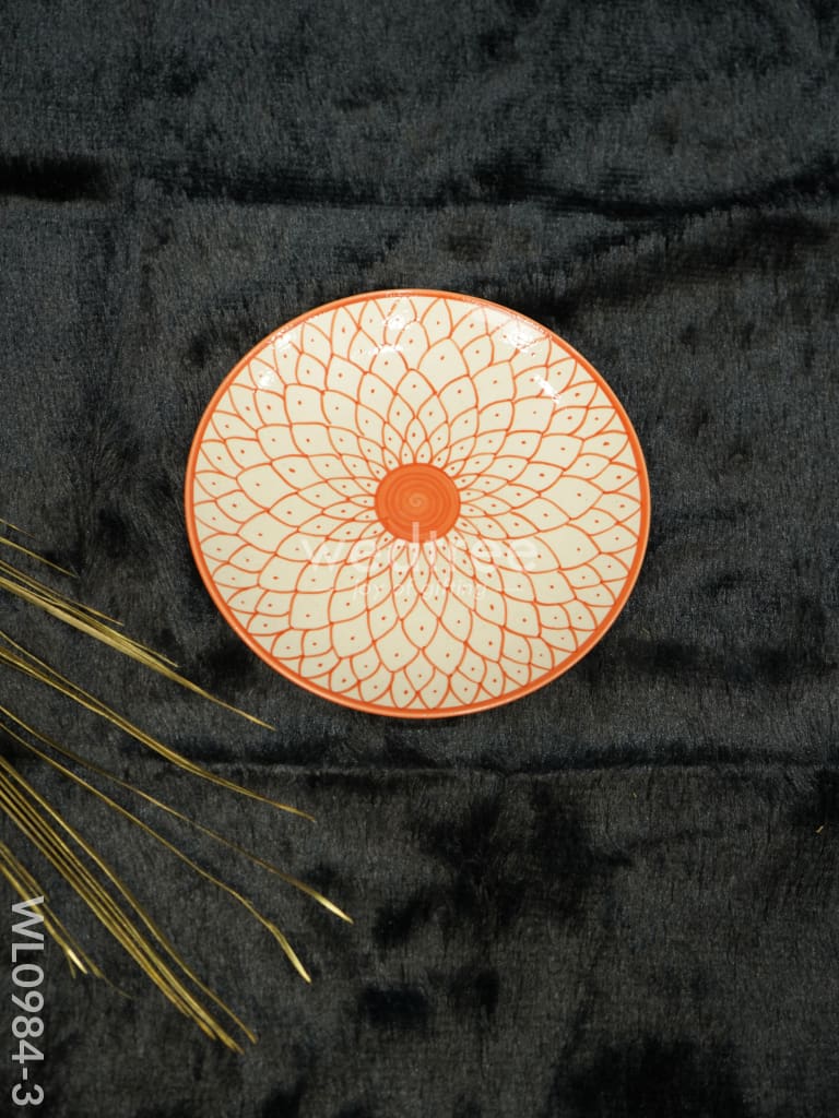 Dinner Plate -10Inches - Wl0984 Orange Coloured With Floral Design Ceramics