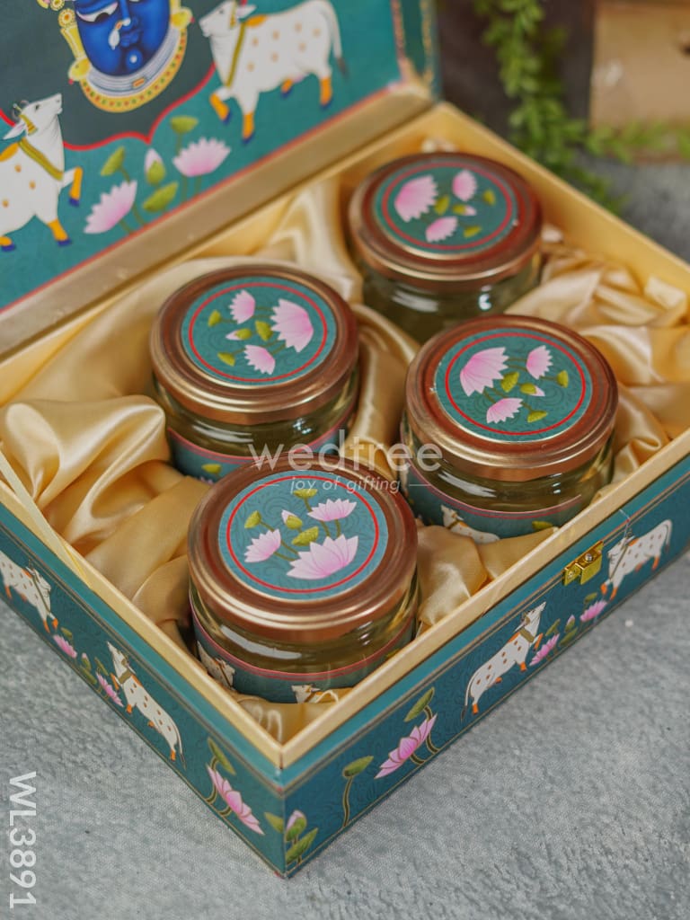 Shreenath Ji Dry Fruit Box & 4 Jars With Printed Bag - Wl3891