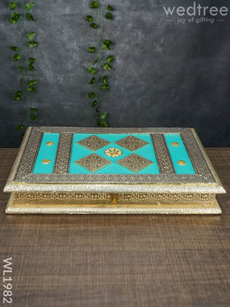 Dry Fruit Box - Teal Blue Embossed Oxidised Finish 10X15 Wl1982